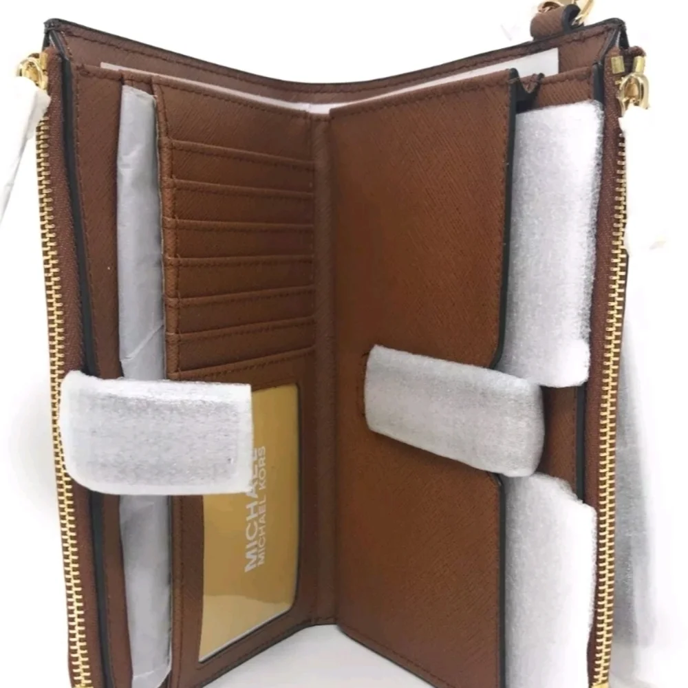 Michael Kors Jet Set Saffiano Leather Double Zip Wristlet - Luggage Brown - $258